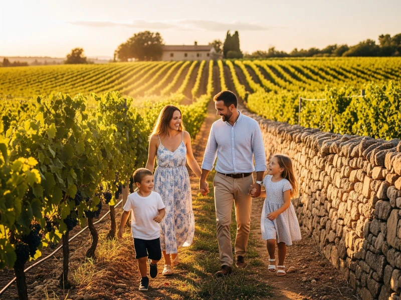 Viñedo con dos personas brindando, Ciudad Maderas